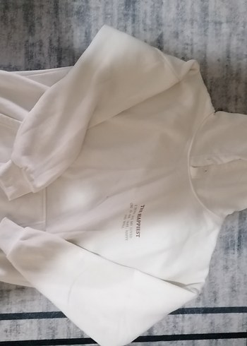 Beyaz Kapüşonlu Rahat Kesim Kadın Sweatshirt - Görsel 2