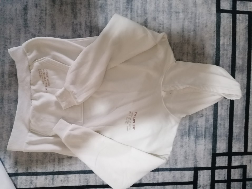 Beyaz Kapüşonlu Rahat Kesim Kadın Sweatshirt - Görsel 2