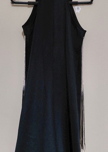 Püsküllü Siyah Uzun Abiye Elbise - Görsel 7