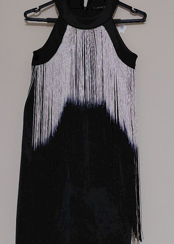 Püsküllü Siyah Uzun Abiye Elbise - Görsel 3