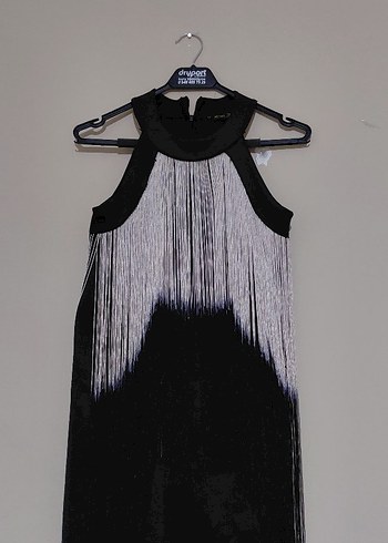 Püsküllü Siyah Uzun Abiye Elbise - Görsel 4