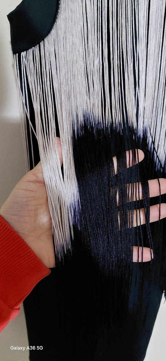 Püsküllü Siyah Uzun Abiye Elbise - Görsel 5