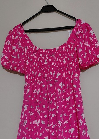 Pembe V Yaka Midi Elbise - Görsel 3