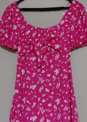 Pembe V Yaka Midi Elbise - Görsel 2