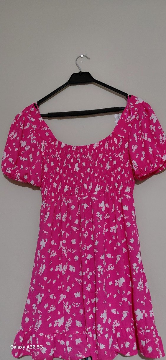 Pembe V Yaka Midi Elbise - Görsel 3