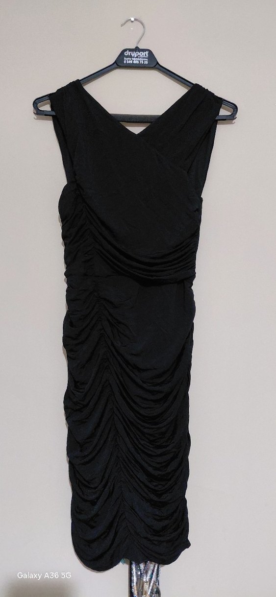 Siyah Drapeli Straplez Hamile Abiye Elbise - Görsel 5