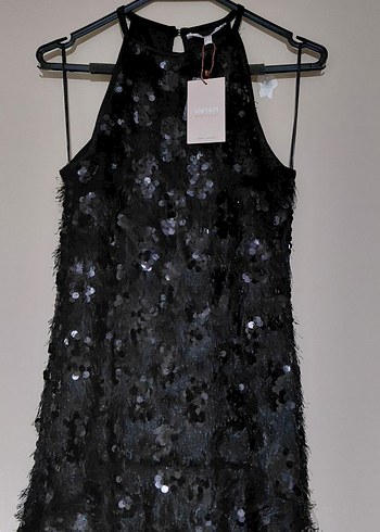 Siyah Payetli Straplez Midi Elbise - Görsel 8