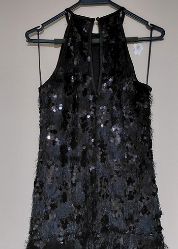 Siyah Payetli Straplez Midi Elbise - Görsel 5