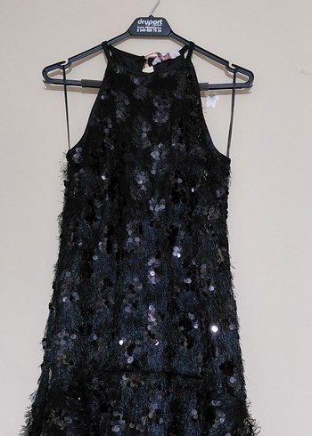 Siyah Payetli Straplez Midi Elbise - Görsel 6