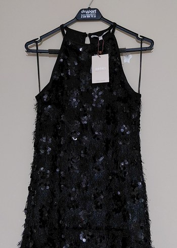 Siyah Payetli Straplez Midi Elbise - Görsel 7