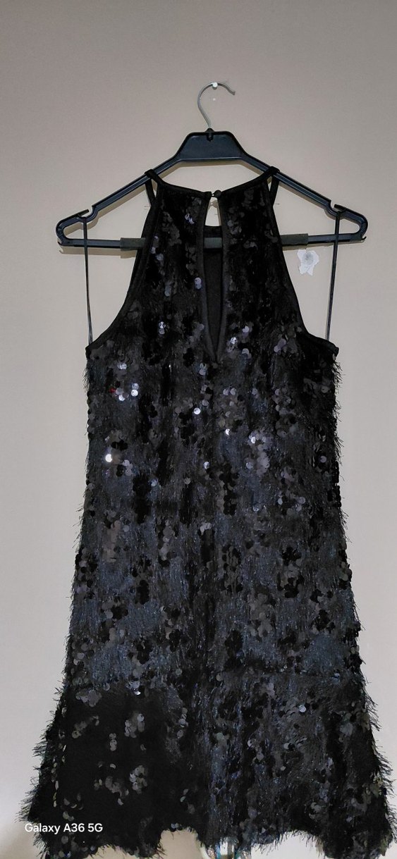 Siyah Payetli Straplez Midi Elbise - Görsel 5