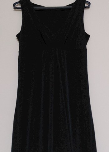 Siyah V Yaka Midi Triko Elbise - Görsel 3