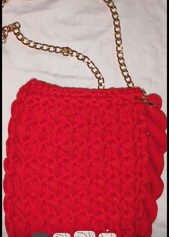 Kırmızı Örgü Kadın Çanta Zincir Detaylı - Görsel 6