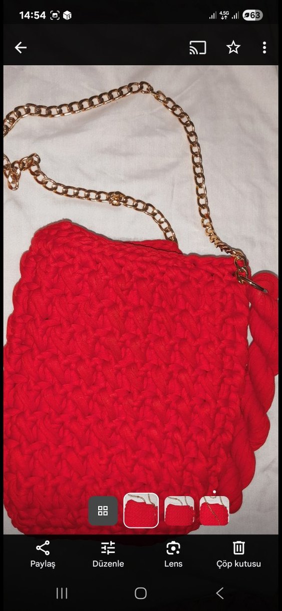 Kırmızı Örgü Kadın Çanta Zincir Detaylı - Görsel 2