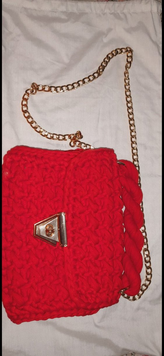 Kırmızı Örgü Kadın Çanta Zincir Detaylı - Görsel 5