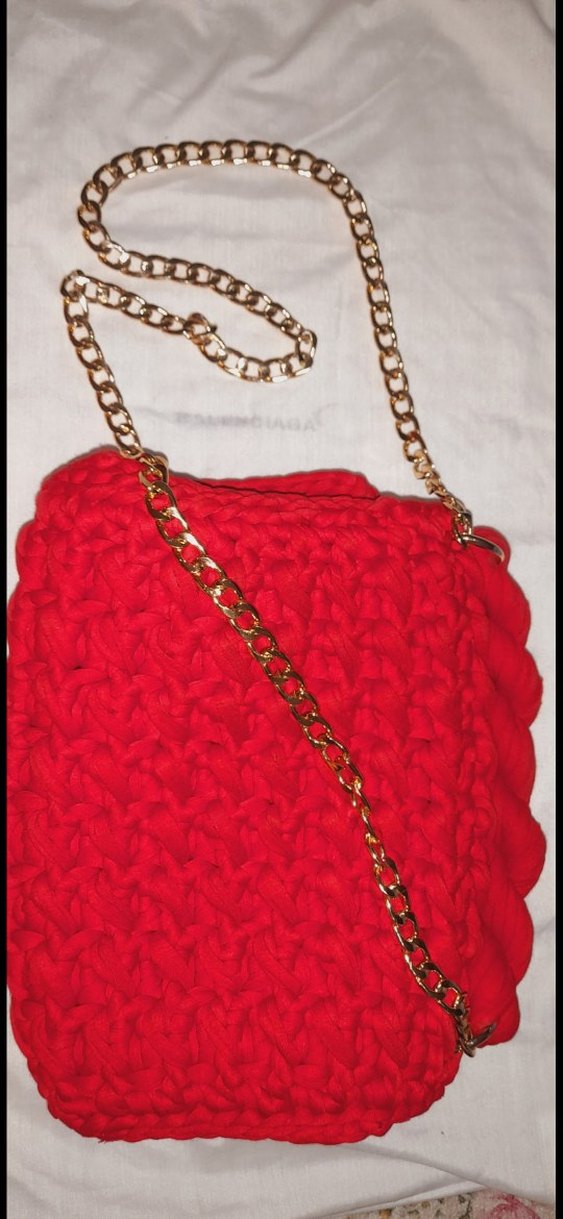 Kırmızı Örgü Kadın Çanta Zincir Detaylı - Görsel 4