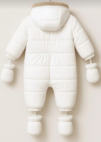 Bebek Beyaz Kapüşonlu Tulum - Görsel 5