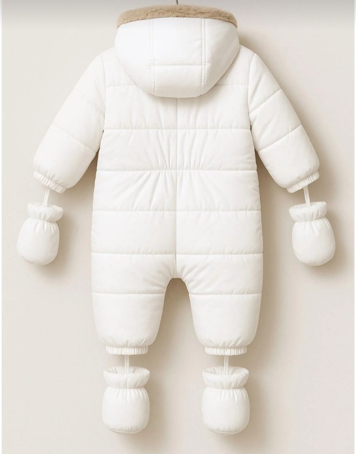 Bebek Beyaz Kapüşonlu Tulum - Görsel 5