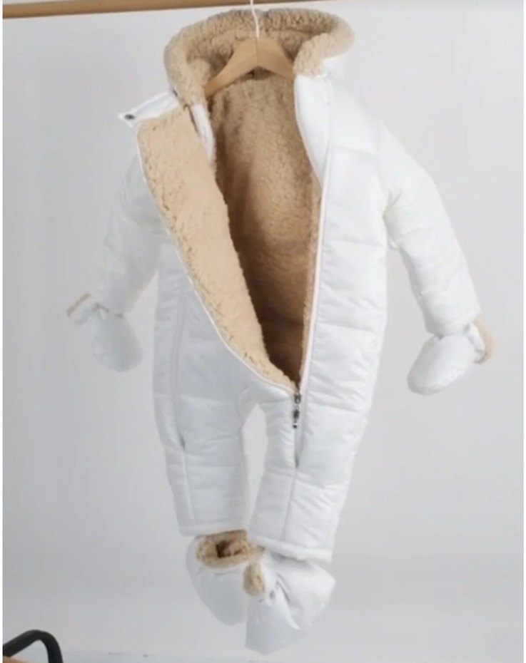 Bebek Beyaz Kapüşonlu Tulum - Görsel 4