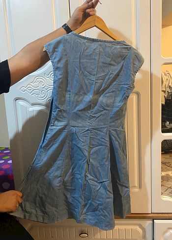 Nakış Detaylı Mavi Denim Bohem Elbise - Görsel 3