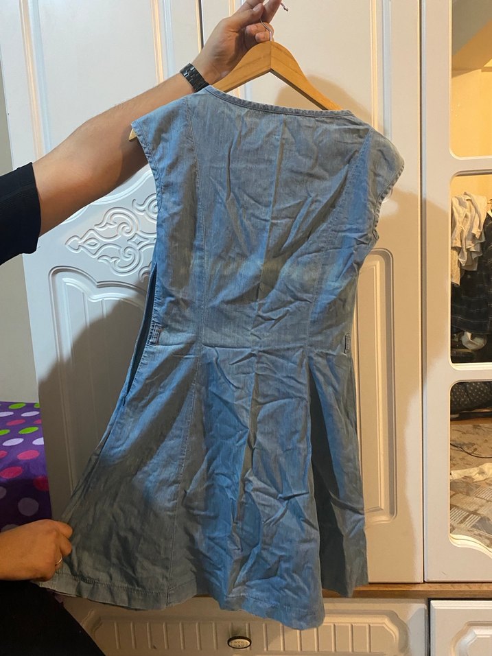 Nakış Detaylı Mavi Denim Bohem Elbise - Görsel 3