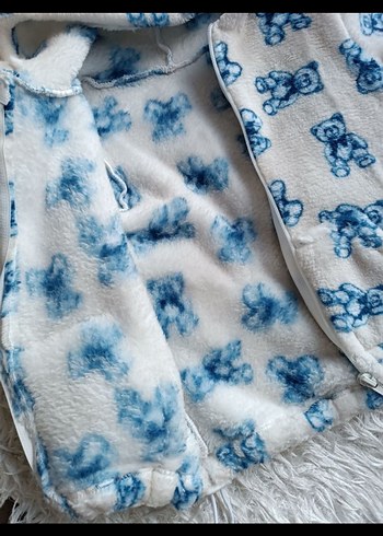 Mavi Ayıcık Desenli Kapüşonlu Çocuk Montu - Görsel 2