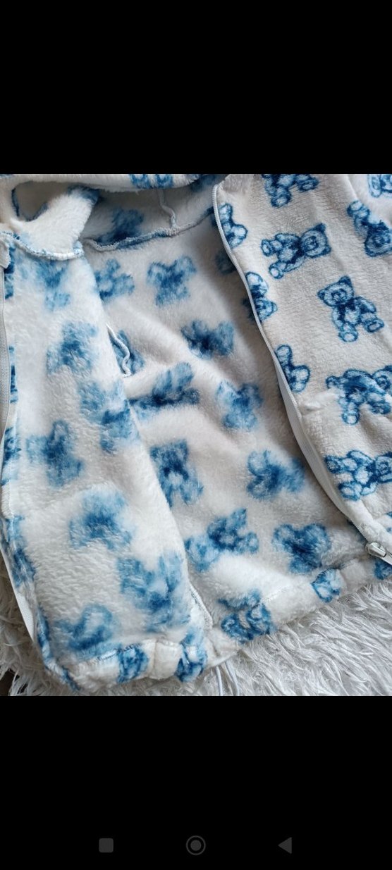 Mavi Ayıcık Desenli Kapüşonlu Çocuk Montu - Görsel 2