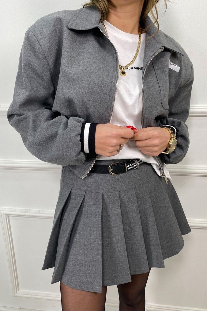 Gri Bomber Ceket - Görsel 3