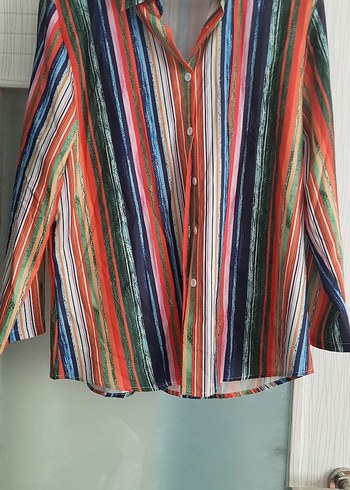 Renkli Çizgili Uzun Kollu Bohem Gömlek - Görsel 2