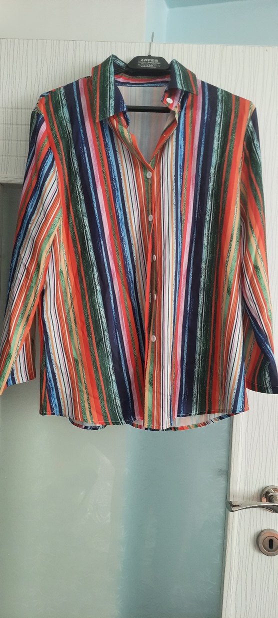 Renkli Çizgili Uzun Kollu Bohem Gömlek - Görsel 2