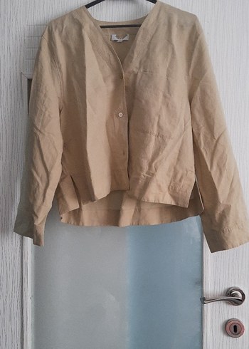 Çağla yeşili V Yaka Keten Kadın Bluz - Görsel 3