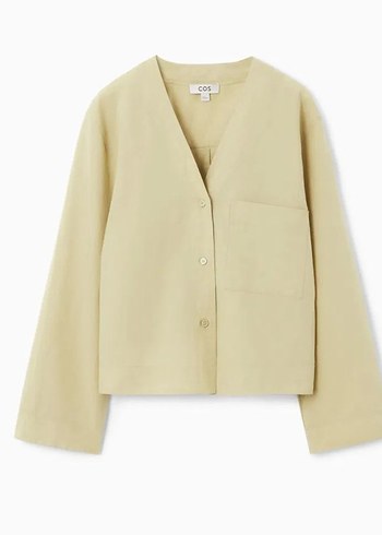 Çağla yeşili V Yaka Keten Kadın Bluz - Görsel 2