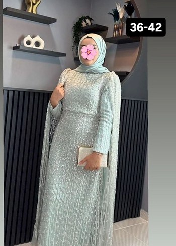Nakışlı Uzun Kollu Gri Abiye Elbise