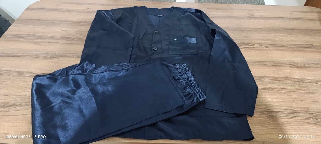 Düğmeli Siyah Erkek Pijama Takımı - Görsel 4