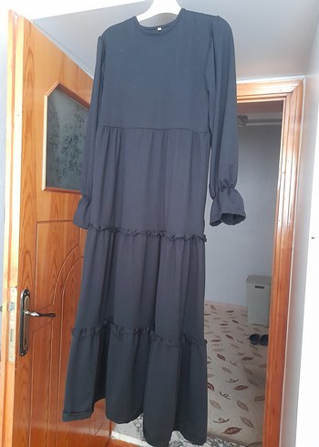 Diğer siyah Uzun Kollu Fırfırlı Salaş Elbise