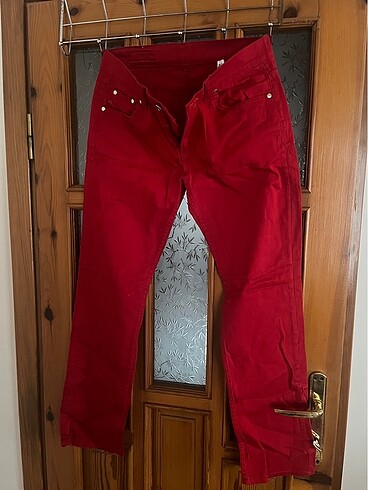 Kırmızı düşük bel dar paça pantolon