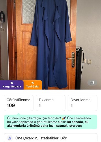 Lacivert Uzun Kollu Kadın kap - Görsel 3