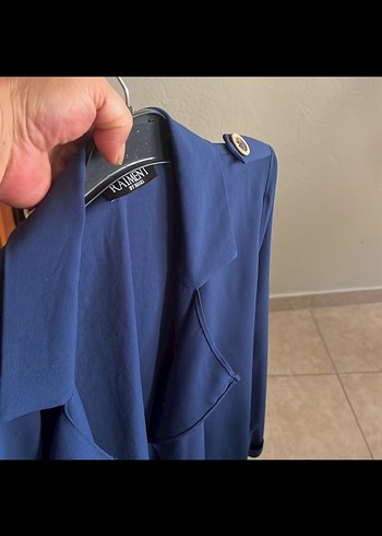 Lacivert Uzun Kollu Kadın kap - Görsel 4