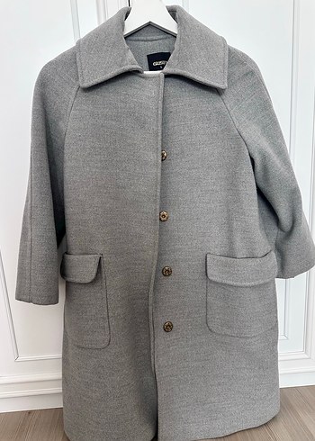 Gri Düğmeli Kadın Kaban - Görsel 2