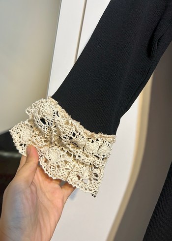 Düğmeli Siyah Uzun Triko Elbise - Görsel 3