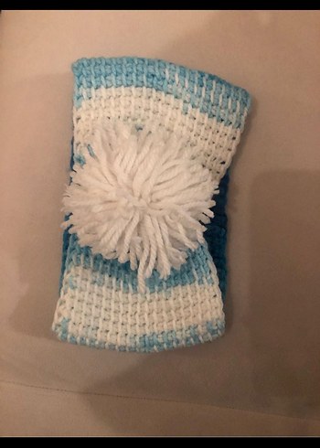 Mavi Beyaz Örgü Saç Bandı - Görsel 2