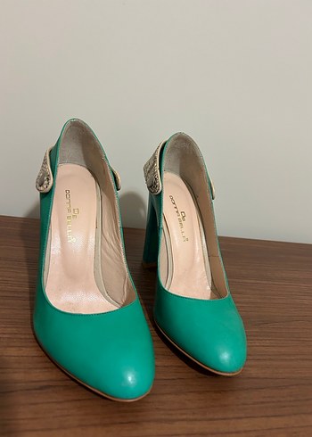 Turkuaz Yılan Desenli Topuklu Kadın Ayakkabı - Görsel 3