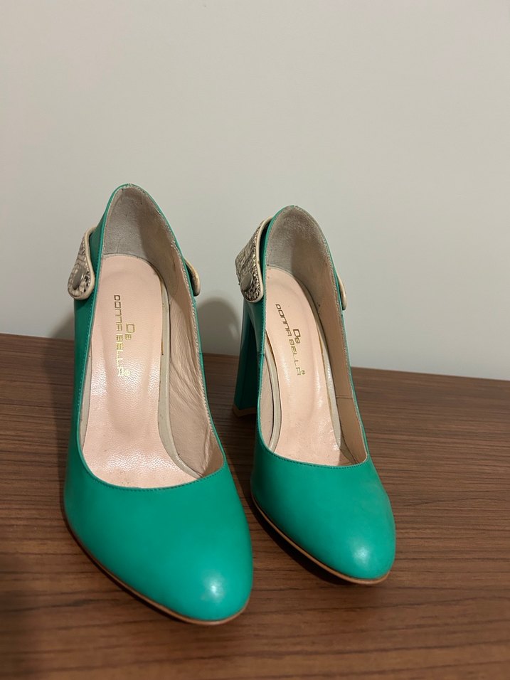 Turkuaz Yılan Desenli Topuklu Kadın Ayakkabı - Görsel 3