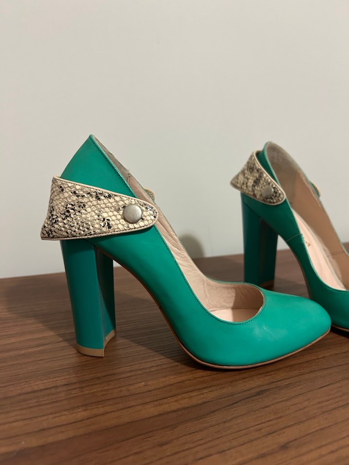 Turkuaz Yılan Desenli Topuklu Kadın Ayakkabı - Görsel 2