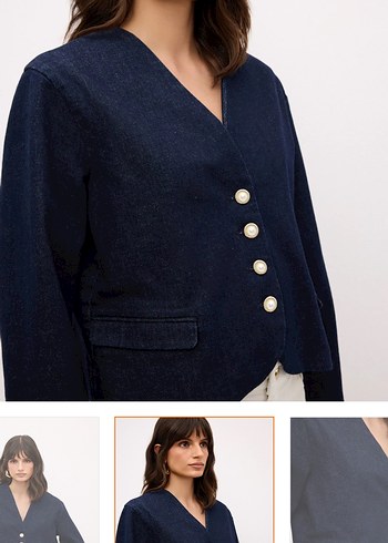 Kadın Lacivert Düğmeli Denim Ceket - Görsel 2