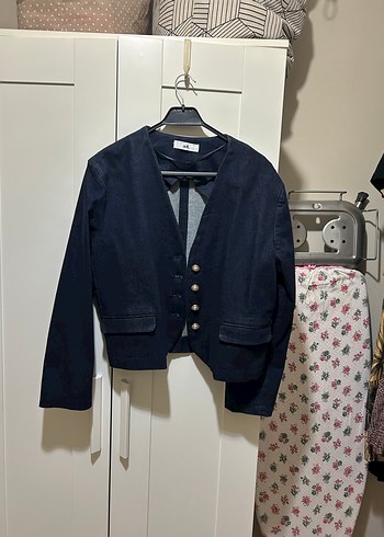 Kadın Lacivert Düğmeli Denim Ceket - Görsel 7