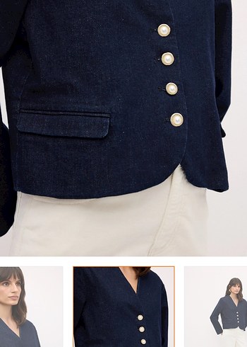 Kadın Lacivert Düğmeli Denim Ceket - Görsel 3