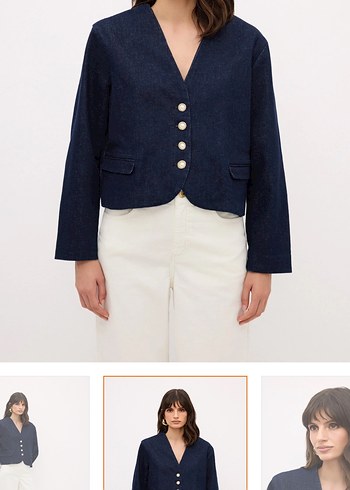 Kadın Lacivert Düğmeli Denim Ceket - Görsel 5