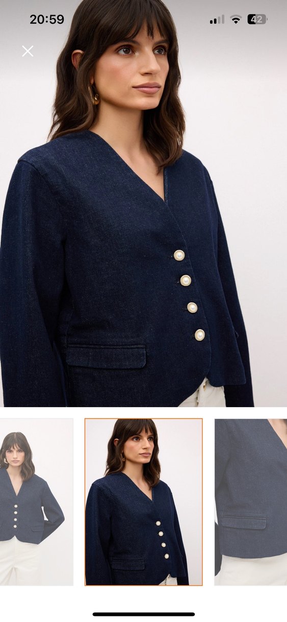 Kadın Lacivert Düğmeli Denim Ceket - Görsel 2