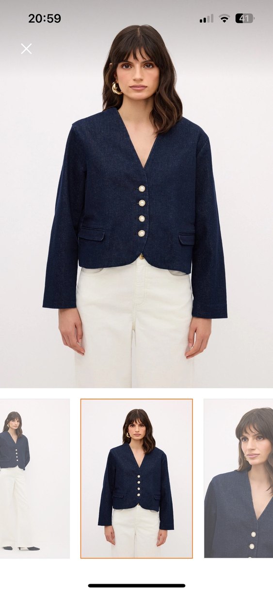 Kadın Lacivert Düğmeli Denim Ceket - Görsel 5